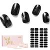 NAILOG - Strisce adesive per unghie in gel semi catalizzato, 34 pezzi, compra 2 e prendi 1 luce UV, lunga durata, con finitura in gel lucido, colore: nero polvere di stelle