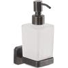 Gedy Tonga Dispenser Sapone Bagno a Muro da 220ml, Finitura Gun Metal, Fissaggio con Viti o Adesivo, Pompetta Erogatore in Acciaio Inox, Contenitore in Vetro Satinato, Dispenser Sapone Liquido da Muro