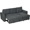 HOMCOM Divano Letto 3 Posti con Funzione Letto e Chaise Longue, Grigio Scuro | Aosom Italy