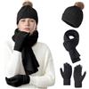 NHTJTHE Sciarpa da donna invernale, cappello, sciarpa e guanti da donna, guanti invernali termici, touchscreen, set da 3 in 1, rosa