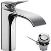 hansgrohe Vivenis - Rubinetto per lavabo con scarico a tirante, Miscelatore lavabo risparmio idrico (EcoSmart) con altezza bocca 110 mm, cromo, 75020000