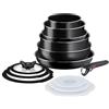 Lagostina Ingenio Easy Start Set 13 Pezzi, Set di Pentole in Alluminio per Gas e Forno, 2 Casseruole, 2 Padelle, un Tegame, un Wok, 3 Coperchi Vetro, 3 Coperchi Plastica, un Manico Removibile