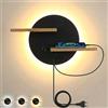 KZT Lampada da Parete con Interruttore e Interfaccia USB Applique da Parete 3 Temperature di colore Lampada da Comodino in Legno Lampada da Muro per Soggiorno Camera da Letto Illuminazione, Nere