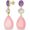 Bling Jewelry Orecchini Da Festa Unici Con Forma Geometrica Multipla Ovale E 3 Pendenti A Più Livelli Di Pietre Preziose Naturali Tricolore Ametista Quarzo Rosa A Goccia In Oro Giallo Placcato 14K Per Donne