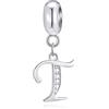 GLOWDAS Lettera T Charms Iniziale T Alfabeto Ciondolo Perline, 925 Argento Sterling Letra Ciondolo con CZ Chiaro, Fit Braccialetto da Viaggio Pandora, Regali per Insegnante/Adolescenti/Partner