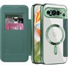 IMEIKONST Cover Magnetica per Google Pixel 9 Pro XL con Slot per Carte, [Compatibile con MagSafe] [Blocco RFID] Custodia Portafoglio Flip Antiurto Trasparente Case per Pixel 9 Pro XL. Verde JDCX