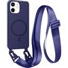 FMPCUON FNPCUON Cover Magnetica con Cordino per iPhone 11 Compatibile con MagSafe,Ricarica Wireless, Placcatura Disegno Custodia con Collana Laccio Tracolla Regolabile Case.Blu