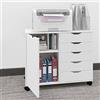 PUNCIA Cassettiera Ufficio con 5 Cassetti Armadio per File Schedario Portadocumenti con Ruote Universali Mobile Porta Stampante in Legno 78x40x60CM Adatto per Ufficio e Abitazioni (Bianco)