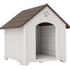 PawHut Cuccia da Esterno per Cani Casa per Cani di Taglia Grande in Plastica con 2 Finestre Base Rialzata Picchetti Marrone Scuro | Aosom Italy
