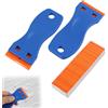 JiaHeHe 2 raschietti in plastica, per rimuovere adesivi, residui di colla, vinile, vignette, sporco da vetro, finestre, auto, con 100 lame di ricambio, raschietto in plastica per superfici pulite