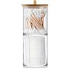 XINCHENG Porta per Cotton Fioc e Dischetti di Cotone, Palline di Cotone con Bambù Coperchio per Bagno, Porta Dispenser Trasparente per Cotton Fioc, Dischetti Struccanti, Qtips