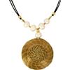 Vera Navarro Handmade VERA NAVARRO - Collana Pendente Mandala Dorata in Oro Vegetale Ø 50 mm con Perle - Catena Filo Cerato 42 cm - Fatta a Mano 100% Naturale - Gioielli Artigianali - Disegno Esclusivo