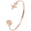 WearTravelers Bracciale Rigido da Donna con Aereo e Mappamondo in Acciaio Inox - Bracciale con Mondo ideale come idea regalo per chi ama viaggiare - Modello Hanoi (Oro Rosa Lucido)