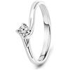 MIORE Anello Donna Solitario con Diamante taglio Brillante Ct. 0.12 in Oro Bianco 18 Kt 750, Anello realizzato a mano da maestri Orafi di Valenza PO