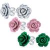 Bling Jewelry Set di tre romantici delicati orecchini a forma di fiore intagliati in 3D verde scuro, viola, malva e argento per donne, adolescenti e per la mamma, placcati in argento.