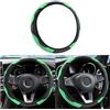 CGEAMDY Coprivolante Auto Universale, 37-38 cm Pelle Microfibra, Verde | Antiscivolo Traspirante, Cuciture Decorative, Presa Confortevole, per Tutte le Stagioni, Accessori Interni Auto