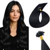 TESS Extension con Cheratina Capelli Veri 25 Ciocche 20g #1 Ombra Nera, 100% Human Hair Naturali Bonding Extensions 35cm