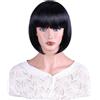 SOUTHSKY - Parrucca corta nera stile Bob con frangia, capelli lisci e piatti, fibra resistente al calore, parrucca sintetica per donne, carnevale, festa, ballo in maschera, costumi di Halloween