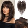 Benehair Toupet Capelli Donna Veri con Clip 7x11cm Air Frangia Clip Capelli Veri Fatto a Mano Extension Clip Capello Naturali con Frangia, 14g 28CM Marrone Scuro #02