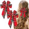 UHOMENY - 2 fermagli per capelli con fiocco in lino, motivo scozzese, fermagli per capelli per acconciature da sposa, accessori per capelli per ragazze e donne (rosso)