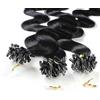 Hair2Heart 25 x 1g Microring Loop Extension Capelli Veri - 60cm - Ondulato, Colore #1 Nero