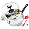 NutriChef Cuoci Uova 20 cm in Acciaio Inox, Set per Uova in Camicia con 4 Coppette Antiaderenti, Coperchio in Vetro, Timer, Guanto Forno e Spatola, Compatibile Induzione, Argento