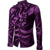 LSFYSZD Camicie da uomo in raso con volant a maniche lunghe in seta come raso colletto alla coreana tinta unita slim fit camicia casual, Viola, XL