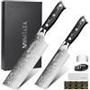 MOSFiATA Set 2 Coltelli Nakiri Giapponesi, Acciaio Inossidabile Tedesco ad Alto Contenuto di Carbonio EN1.4116, Lama 18cm e 14cm, Manico Ergonomico in Legno, con Affilacoltelli e Protezione Dita
