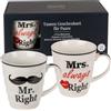MIJOMA Set di 2 tazze Mr. Right & Mrs. Always Right - Set di tazze in porcellana da 330 ml, divertenti tazze da caffè per coppie, matrimonio o San Valentino