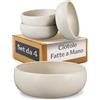 Cosumy Set da 4 Ciotole Bianche 750 ml - Ciotole Zuppe Artigianali con Smalto Reattivo - Servizio Piatti Elegante, Adatti al Microonde e Lavabili in Lavastoviglie - Set Piatti per 4 Persone