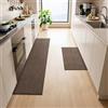 LEKEEPGO Tappeto Cucina Antiscivolo Lavabile 43.5x75cm+43.5x150cm, 2 Pezzi Passatoia Cucina, Tappeti Cucina, Assorbente Tappetino Cucina, Tappeto per Cucina, Corridoio, Lavanderia, Marrone