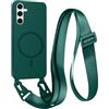 FMPCUON FNPCUON Cover Magnetica con Cordino per Samsung Galaxy A55 Compatibile con MagSafe,Ricarica Wireless, Placcatura Disegno Custodia con Collana Laccio Tracolla Regolabile Case.Verde