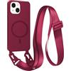 FMPCUON FNPCUON Cover Magnetica con Cordino per iPhone 12 Mini Compatibile con MagSafe,Ricarica Wireless, Placcatura Disegno Custodia con Collana Laccio Tracolla Regolabile Case.Rosso