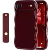 NITITOP Cover per iPhone 17 Air Carina Cute Bordo Ondulato per Ragazze Femminile con Cinturino Regolabile Cavalletto Chic Silicone Morbido Custodia con Antiurto-Bordeaux