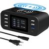 Orangeck Stazione di Ricarica con Caricatore Wireless, 8 Porte Base di Ricarica (Una QC 3.0 e Un Type-C) Caricatore USB con LED Schermo USB Charger per iPhone Samsung Huawei Smartphone e Tablet