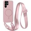 FMPCUON FNPCUON Cover Magnetica con Cordino per Samsung Galaxy S24 Ultra Compatibile con MagSafe,Ricarica Wireless, Placcatura Disegno Custodia con Collana Laccio Tracolla Regolabile Case.Rosa