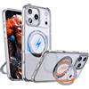 XKchatpt Custodia Magnetica con Anello Ruotabile a 360° Mag-Stand per iPhone 17 Pro, Cover Rigida in Silicone Antiurto con Supporto ad Anello, Trasparente