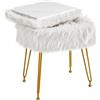 IBUYKE rettangolare Faux Fur Vanity Sgabello con stoccaggio, poltrona di trucco pelosa ottomano, seduta imbottita morbida, sgabelli rotondi poggiapiedi con 4 gambe in metallo, bianco WBD022W