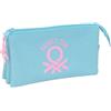 safta BENETTON BASICS CELESTE - Astuccio triplo, astuccio per bambini, ideale per bambini in età scolastica, comodo e versatile, qualità e resistenza, 22 x 3 x 12 cm