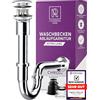M. ROSENFELD HOME Sifone Extra Lungo per Lavabo con Troppopieno POP UP - Dimensione XL Tubo di Scarico per Lavabo - Chiusura Antiodore Sifone Tubolare in Acciaio Inox