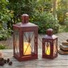 TRIROCKS Set di 2 lanterne decorative in acciaio inox per esterni, con vetro temperato, per casa, soggiorno, giardino, cortile, feste, eventi, interni ed esterni (rosso)
