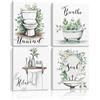 Dazzlewall Set di 4 Pezzi Decorazione Murale Bagno Verdure Minimalista, Poster con Scritte Rilassati, Immergiti, Sconnetti, Respira e Eucalipto per Bagno Toilette 20×25 cm Senza Cornice