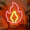 JEMESI Insegna al neon LED a forma di fiamma - Alimentata USB/batteria, luce al neon fuoco per man cave, camera da letto, caffè, bar e decorazioni per feste - Lampada artistica unica fiammeggiante con base
