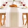 DakTou Runner Tavola Moderno con Ampie Strisce Beige in Cotone e Lino 40x90cm, Runner da Tavolo in Stile Campagnolo e Rurale, Centrino Rettangolare Lavabile per Tavolo da Pranzo, Tavolino da Salotto