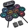 Anpro Set di Batterie Elettroniche, 9 Pad con Altoparlanti Stereo Duali, Kit Elettronico Roll-Up con Pedali e Bacchette, Supporta Cuffie/Bluetooth/MIDI