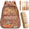 HOXSNII Capybara Zaino per Bambini, Capybara Zainetti Cancelleria con Astuccio Penne Cancellabili Penne a Sfera Multicolore Zaino Scolastico Zainetto Cartone Borse Scuola Materna Regolabili Zainetto