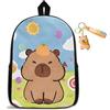 CYGMRFH Capybara Zaino per bambini con cartoni animati e portachiavi set, Capybara Schoolbag Cinghie regolabili grande capacità Viaggio scolastico per laptop Regalo, custodia per libri (B1)