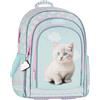 sarcia.eu Blu, RINFORZATO Zaino scuola a TRE SCOMPARTI per bambine, con catarifrangenti, simpatico gattino 40x29x20cm, 23 l (Chaton bleu)