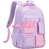 Tanou Zaino per Ragazze Grande Zaino Bambina Scuola Elementare e Media in tessuto Oxford, Multi-scomparto Borsa Casual per Adolescenti con Cinghia per Trolley, Viola Rosa