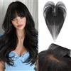 Benehair Toupet Capelli Donna Veri con Clip 7x11cm Air Frangia Clip Capelli Veri Fatto a Mano Extension Clip Capello Naturali con Frangia, 14g 28CM Nero Naturale #1B